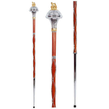 Drum Major Mace Gold Chrome Embossed Head With Lion & Crown